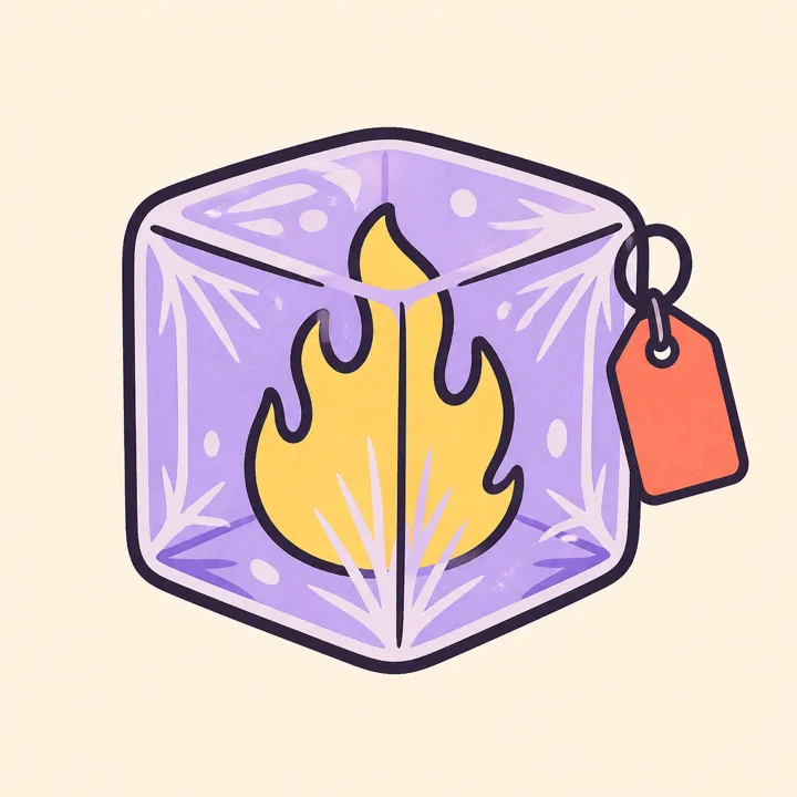 A flame frozen inside an ice cube