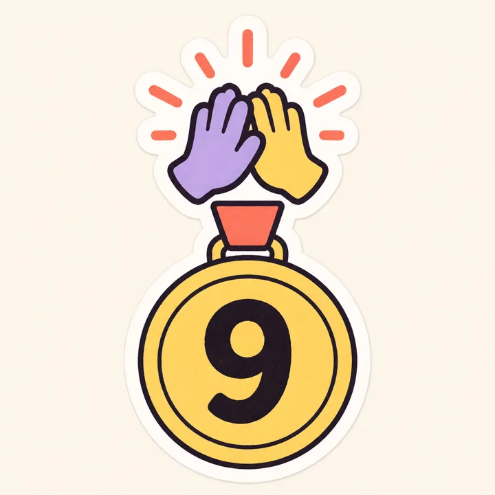 A butter-yellow streak medal with the number nine